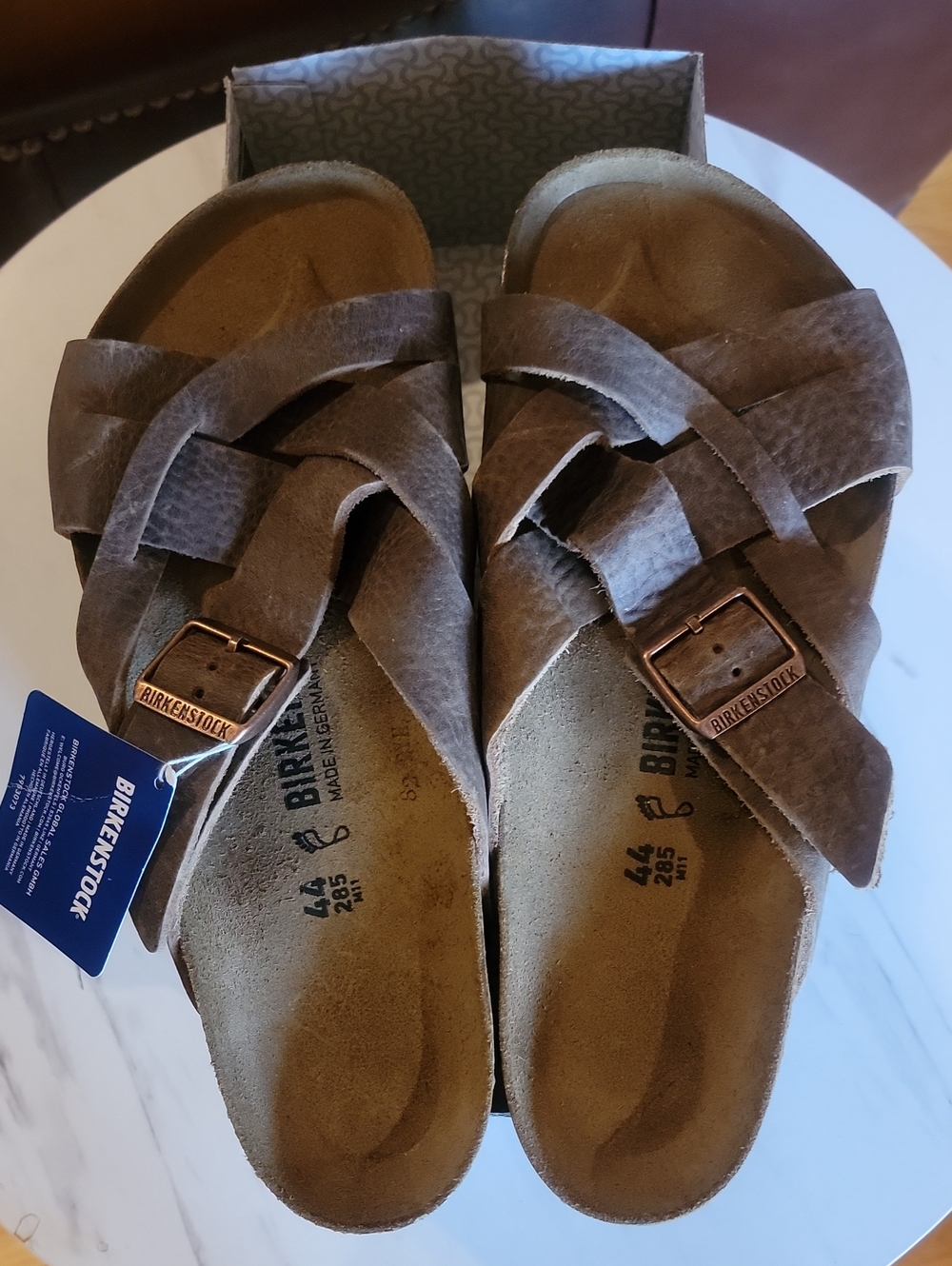 Birkenstock Men's Distressed Brown Oil Rubbed Leather Cross-Strap Sandals
